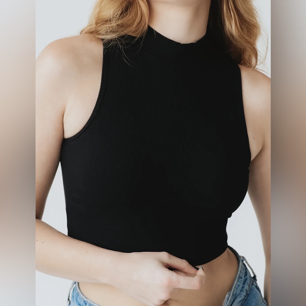 Klassy Network Ribbed Mock Neck Brami Top S Small